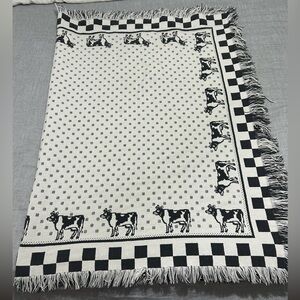 Cow Woven Throw 60x42 Grey White Reversible Cottage Core Farmhouse Unbranded